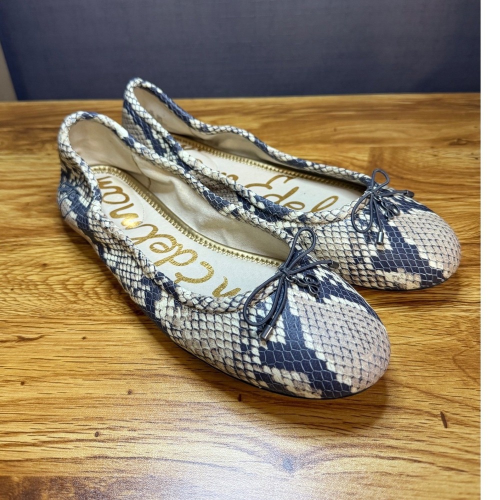 Sam Edelman Blue Tan Snakeskin Embossed Leather Felicia Ballet Flats 8.5